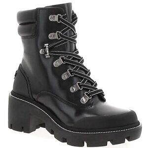Tory Burch Black Leather Hiking Bootie Boot Lug Sole Size 8.5 Boots 85304